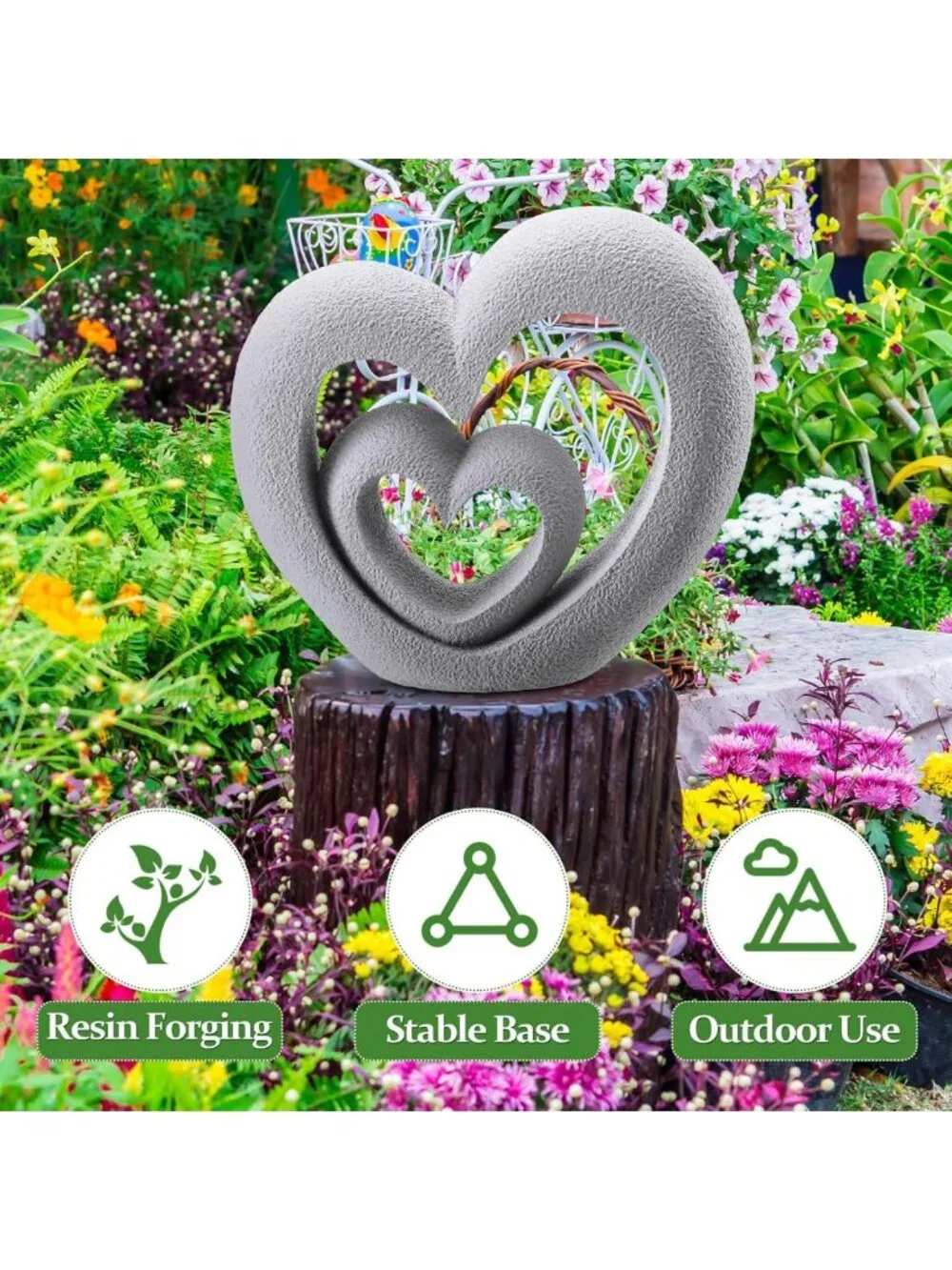 Heart-Shaped Garden Sculpture - Resin Outdoor Statue for Lawn, Patio & Memorial